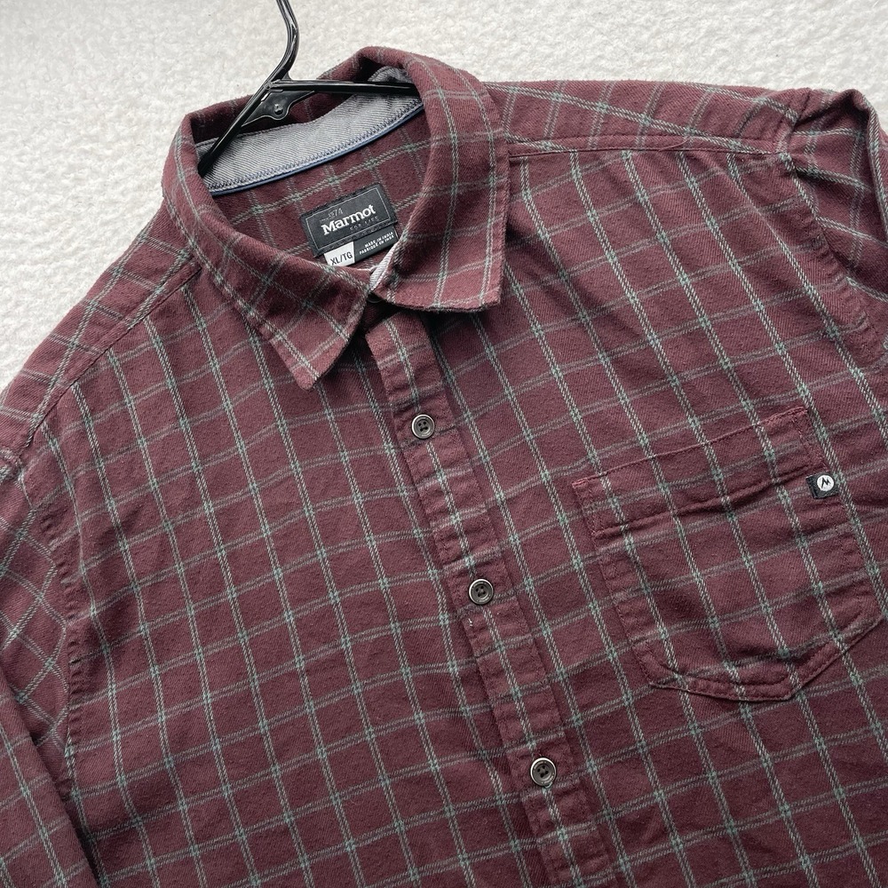 Marmot Flannel Shirt‎ Mens XL Red Green Plaid Windowpane Long Sleeve Outdoors